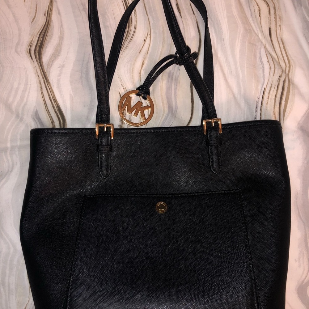 MICHAEL Michael Kors saffiano leather black tote, medium